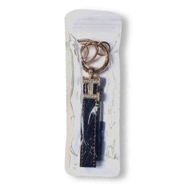 FANCY BLACK LEATHER H MARK KEY CHAIN