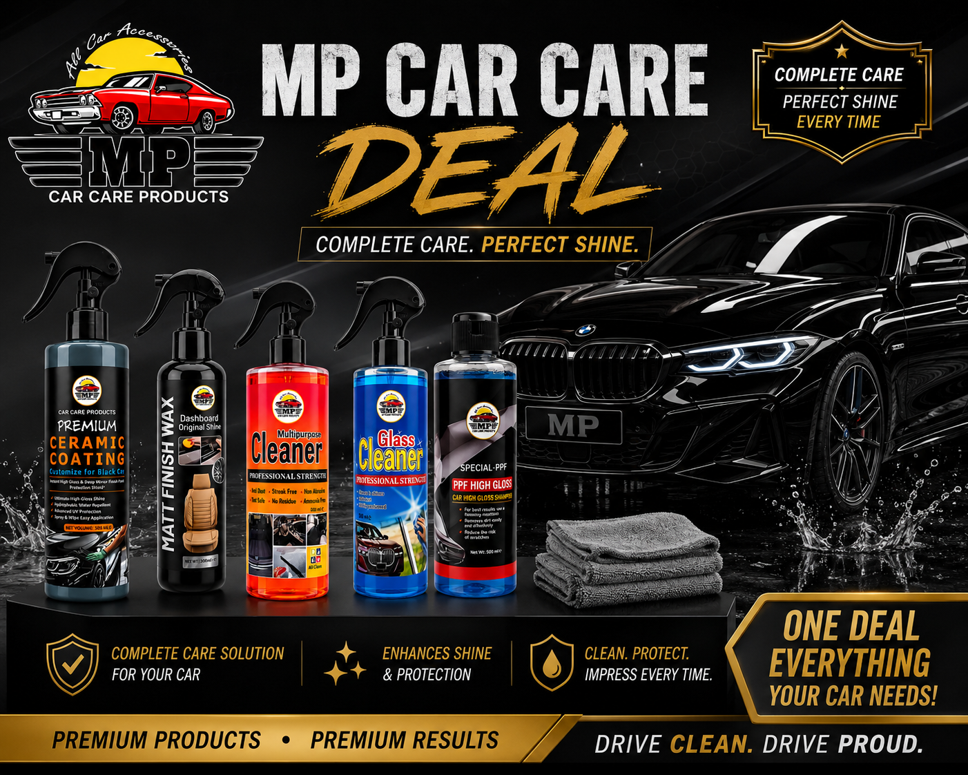 MP Car Care Bundle 6 in 1 Complete Car Care Kit For Black Car Only